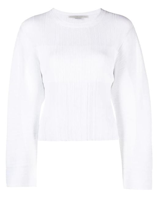 Stella McCartney White Fine-Knit Plissé-Effect Top