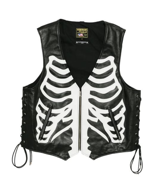 Mastermind Japan Black X Vanson Bones Sleeveless Jacket for men