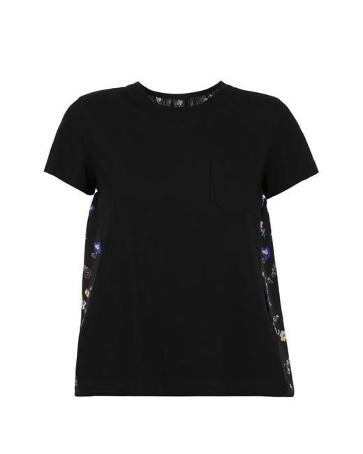 Sacai Black Floral-Print T-Shirt