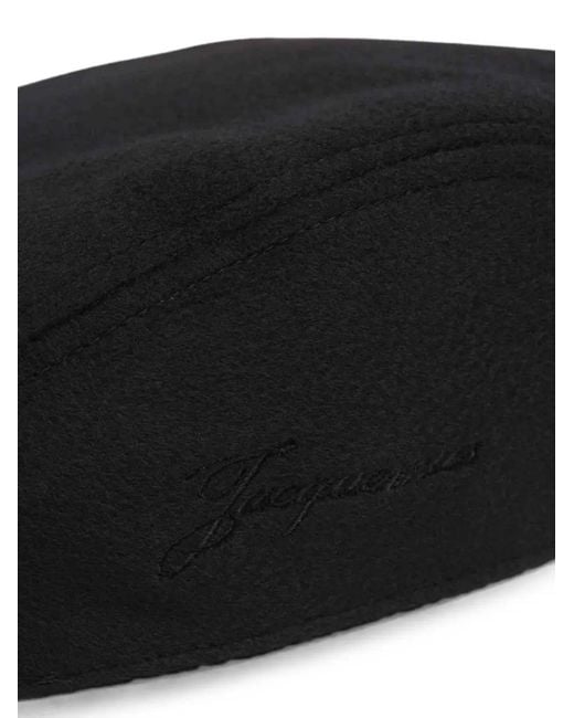 Jacquemus Black Logo-Embroidered Flat Cap for men