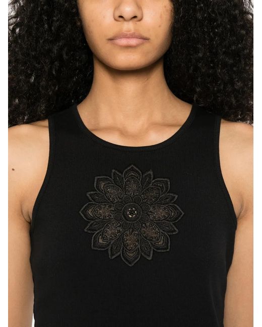 Twinset Black Floral-Appliqué Tank Top
