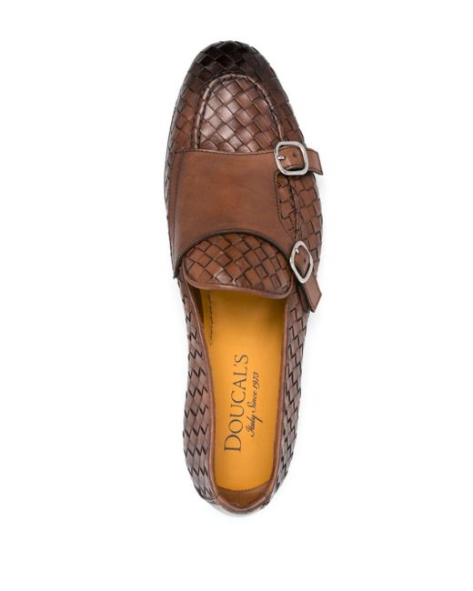 Doucal's Brown Interwoven Leather Monk Shoes for men