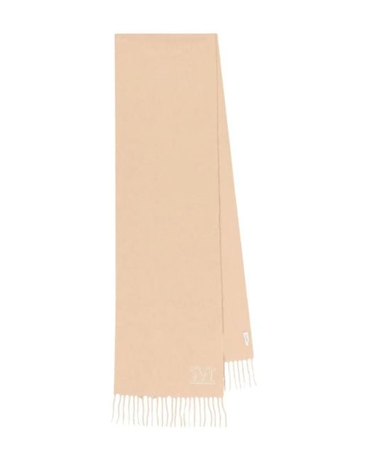 Max Mara White Camel Stole With Monogram Embroidery