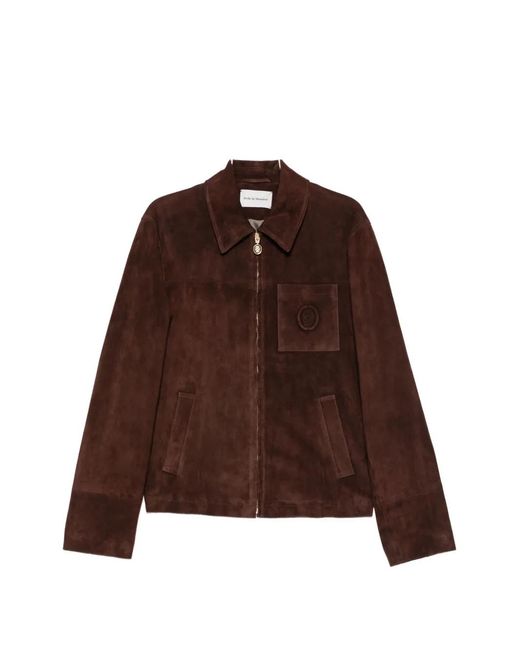Drole de Monsieur Brown Suede Logo-Patch Jacket for men