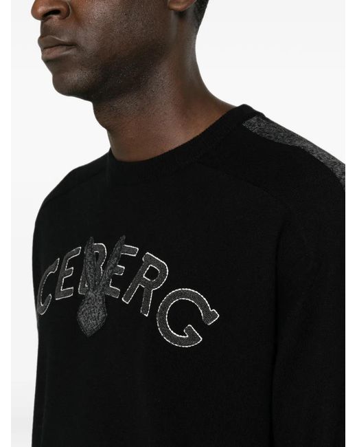 Iceberg Black Logo-Embroidered Side-Stripe Sweater for men