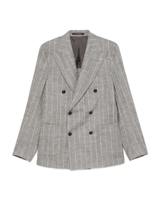 Tagliatore Gray Striped Double-Breasted Blazer for men