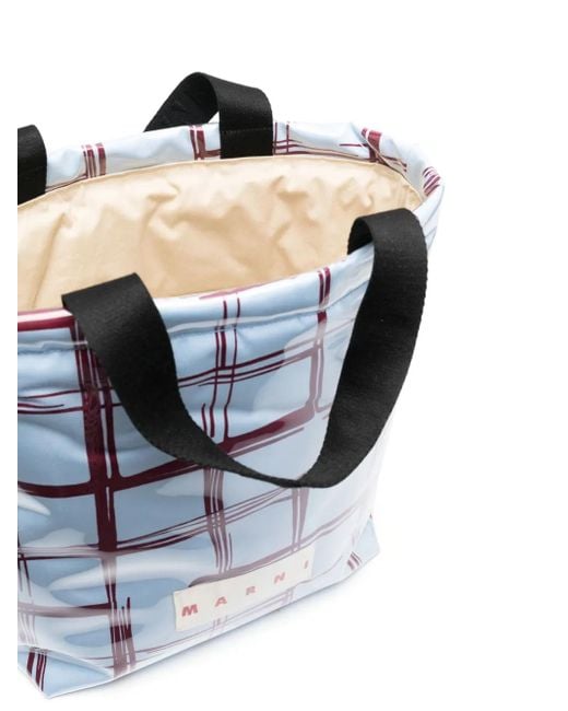 Marni Blue Checked Padded-Design Tote Bag for men