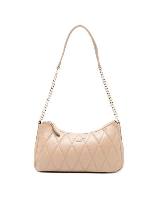Twinset Natural Quilted Chain Shoulder Bag