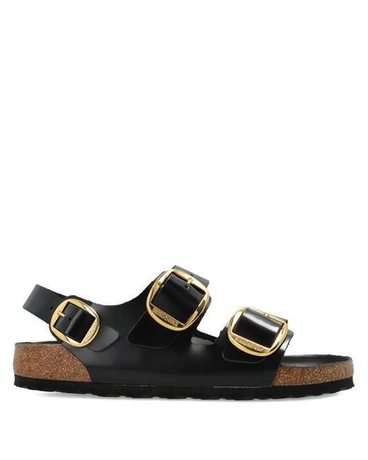 Birkenstock Black Milano Big Buckle Leather Sandals