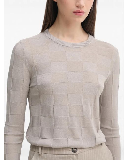 Sisley Gray Check-Pattern Long-Sleeve Sweater