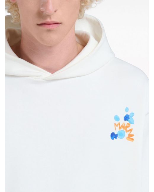 Marni White Logo-print Cotton Hoodie for men
