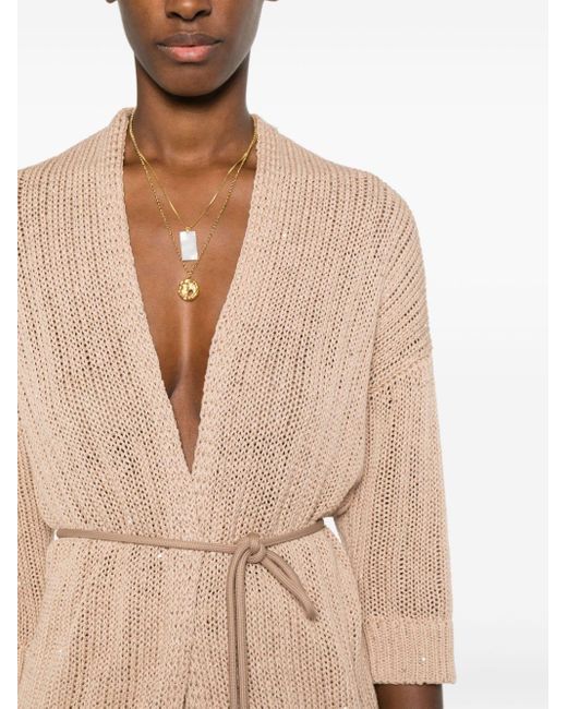 Peserico Sequin-embellished Knitted Cardigan Natural