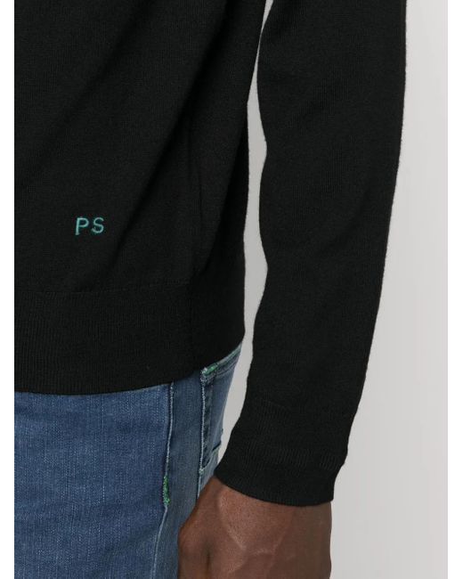 Paul Smith Black Logo-Embroidered Merino Polo Shirt for men