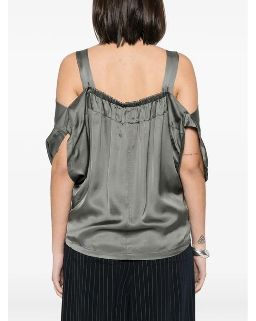 Collection Privée Gray Satik Cold-Shoulder Satin Top
