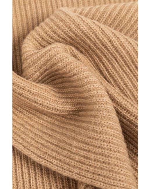 Moschino Natural Intarsia-Knit Logo Ribbed-Knit Scarf