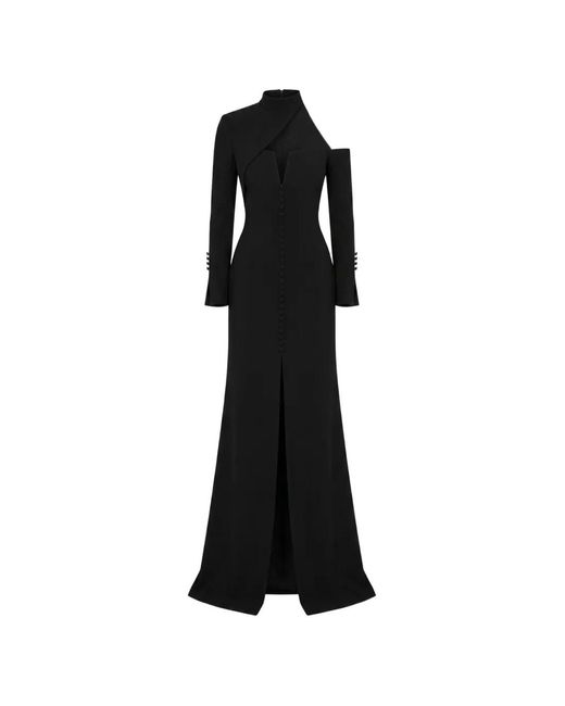 Gemy Maalouf Black Asymmetric-Neckline Button-Down Dress