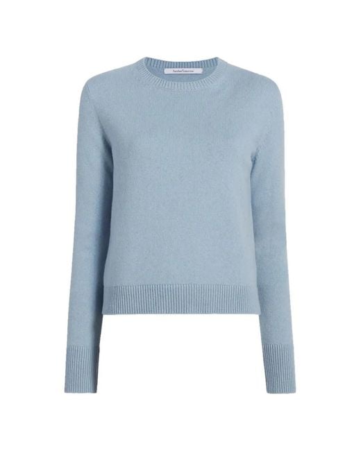 Another Tomorrow Blue Cashmere Crew-Neck Sweater