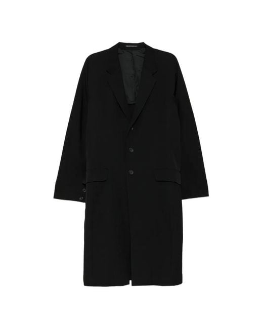 Yohji Yamamoto Black Gabardine Tied-Cuff Coat for men