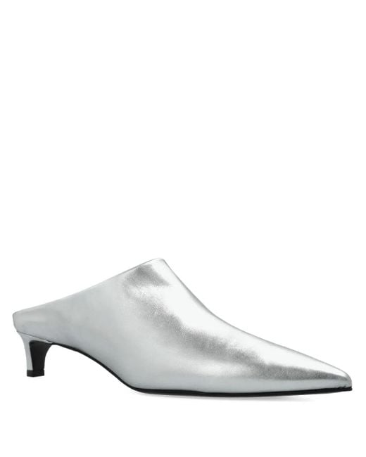 Jil Sander White Metallic-Leather Pointed-Toe Mules
