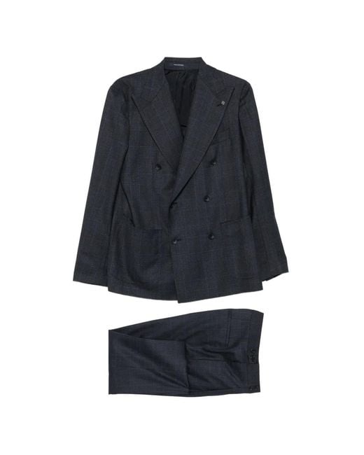 Tagliatore Blue Double-Breasted Check Suit for men