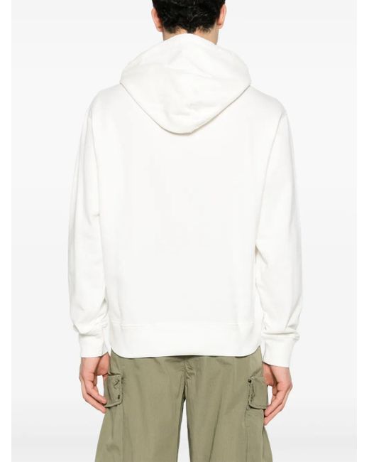C P Company White Cotton Diagonal Mixed Hoodie for men