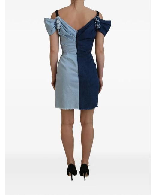 Dolce & Gabbana Blue Patchwork Draped Mini Dress