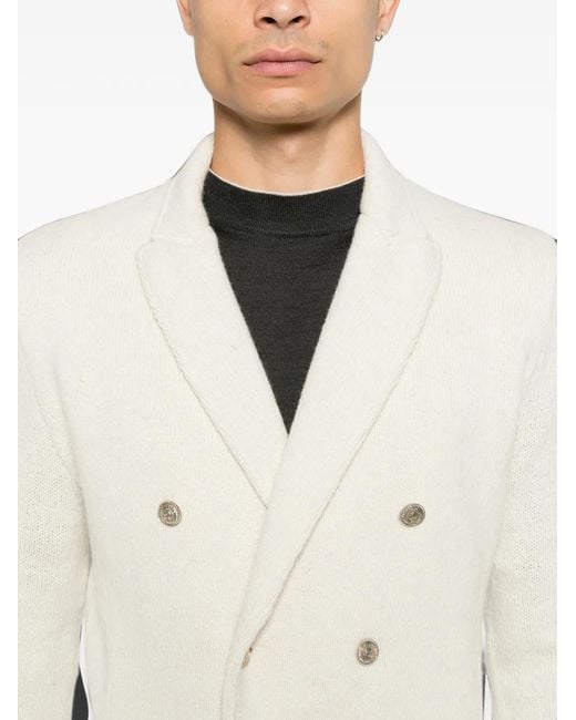 Eleventy White Double-Breasted Knitted Jacket for men