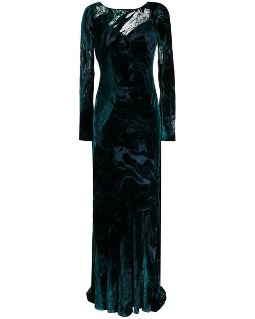 Alberta Ferretti Black Pleated Velvet Maxi Dress