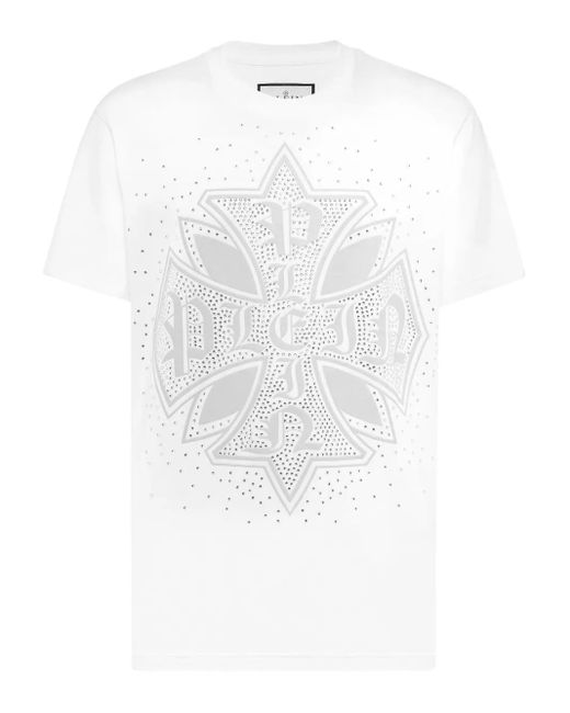 Philipp Plein White Stud-embellished T-shirt for men