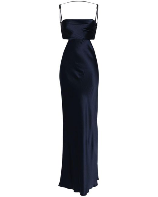 Michelle Mason Blue Plunge Back Silk Dress