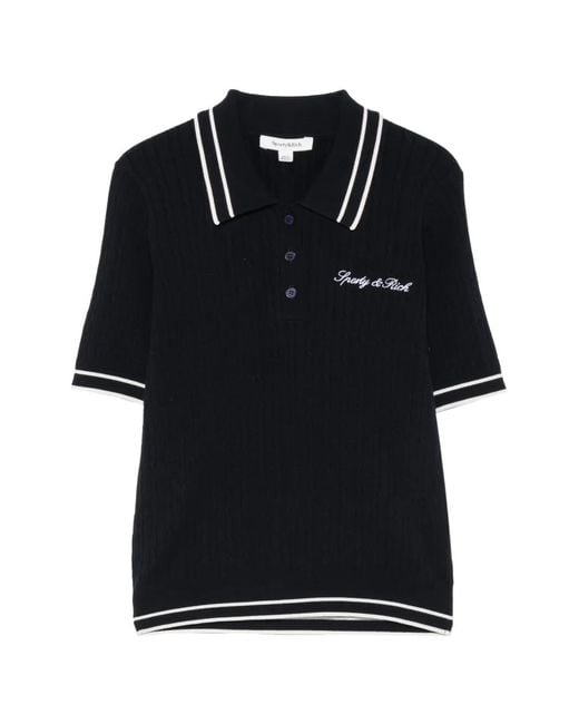 Sporty & Rich Black Cable-Knit Logo-Embroidered Polo Shirt