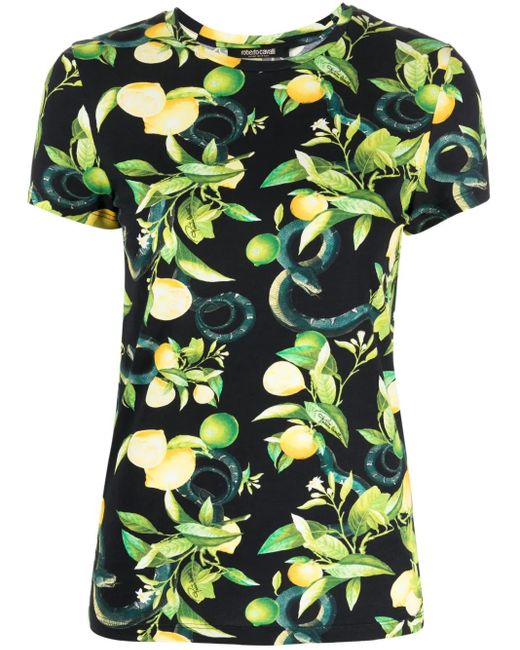 Roberto Cavalli Green Lemon-Print Short-Sleeve T-Shirt