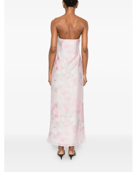 BERNADETTE Pink Elora Floral-Print Strapless Midi Dress