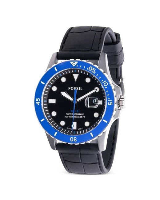 Fossil Blue Leather-Strap 42Mm Watch for men