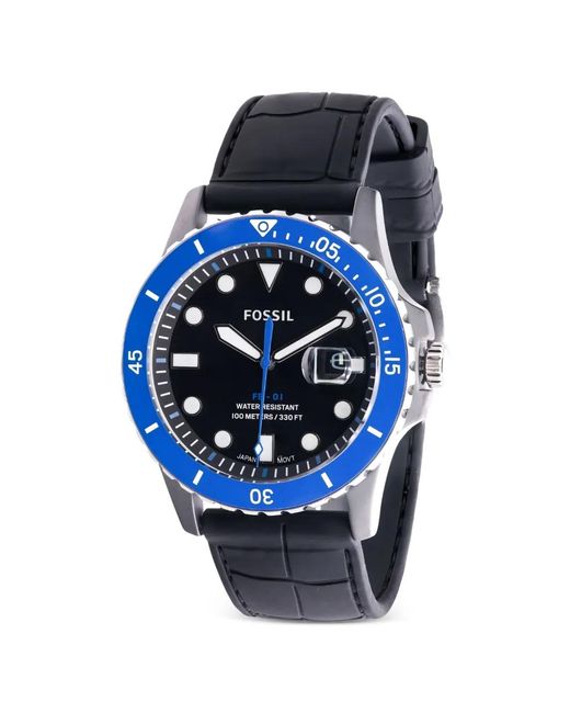 Fossil Blue Leather-Strap 42Mm Watch for men