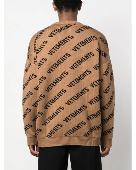 Jersey de intarsia con logo estampado Vetements de hombre de color Brown