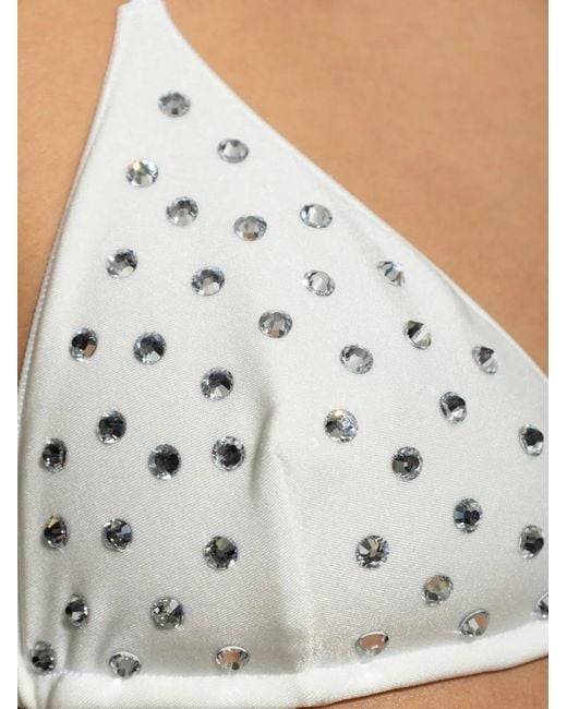 Oseree White Crystal-Embellished Triangle Bikini
