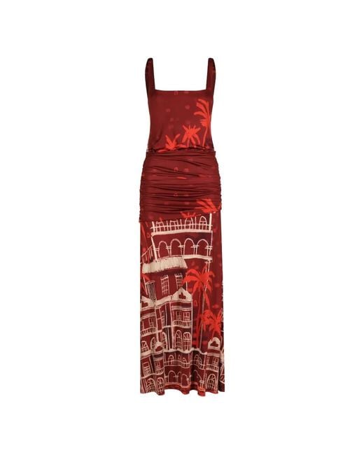 Johanna Ortiz Red Plant Of Joy Draped Printed Satin-Jersey Maxi Dress