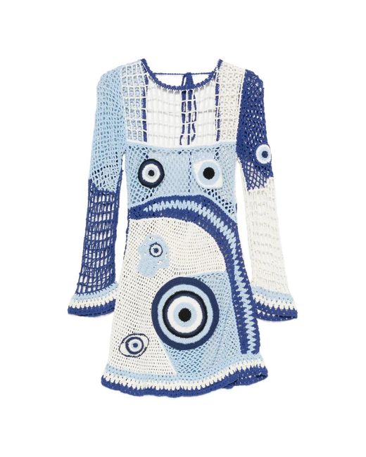 Leslie Amon Blue Crochet Evil-Eye Dress