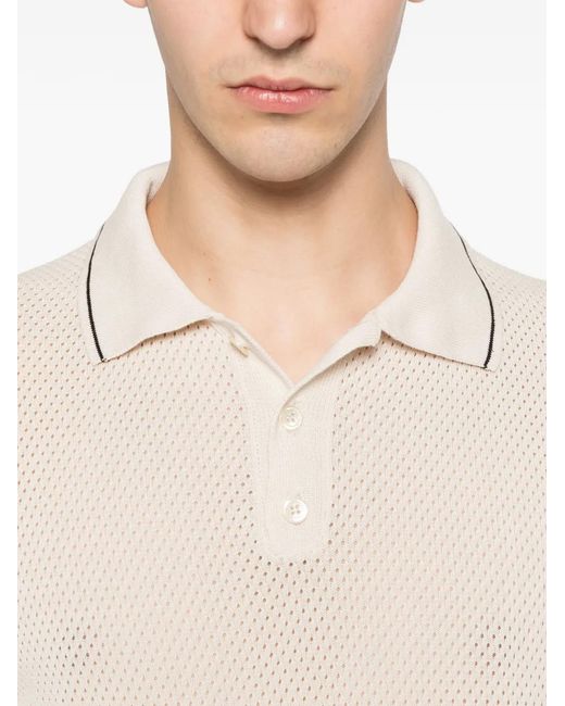 Amaranto White Perforated-Knit Polo Shirt for men