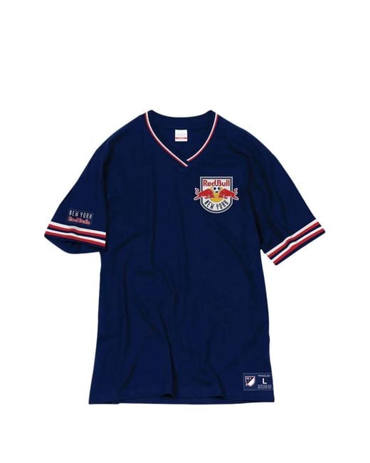 Mitchell & Ness Blue Mls Overtime Win V-Neck Striped T-Shirt for men