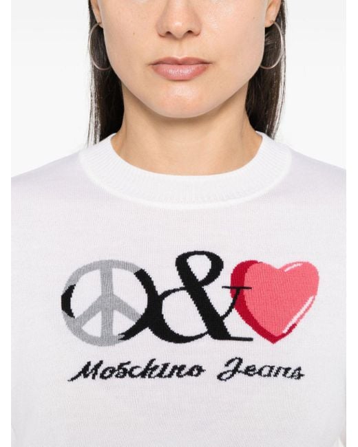 Moschino White Intarsia-Logo Sweater