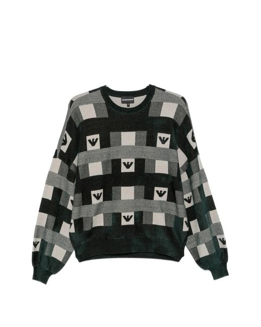 Emporio Armani Black Logo-Patterned Intarsia-Knit Sweater