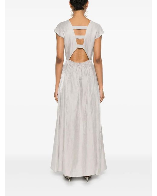 Emporio Armani Gray Linen V-Neck Long Dress