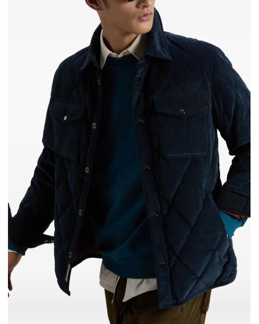 Woolrich Blue Corduroy Quilted Shirt Jacket for men