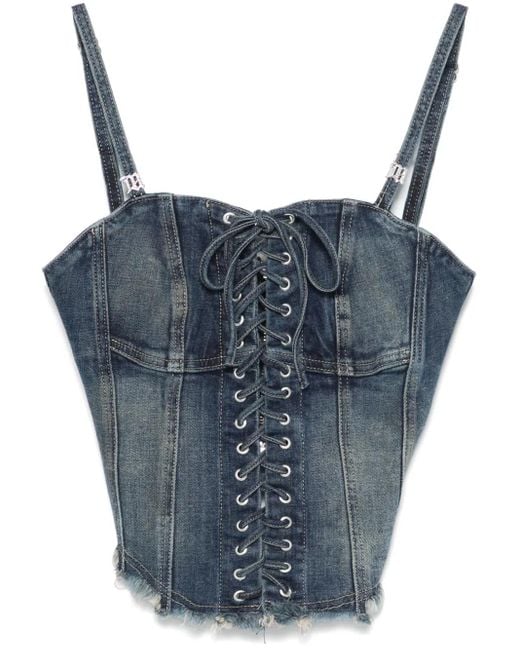 M I S B H V Blue Denim Lace-Up Corset Tank Top