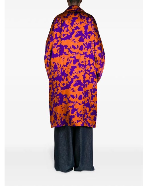 Dries Van Noten Red Floral Satin Coat