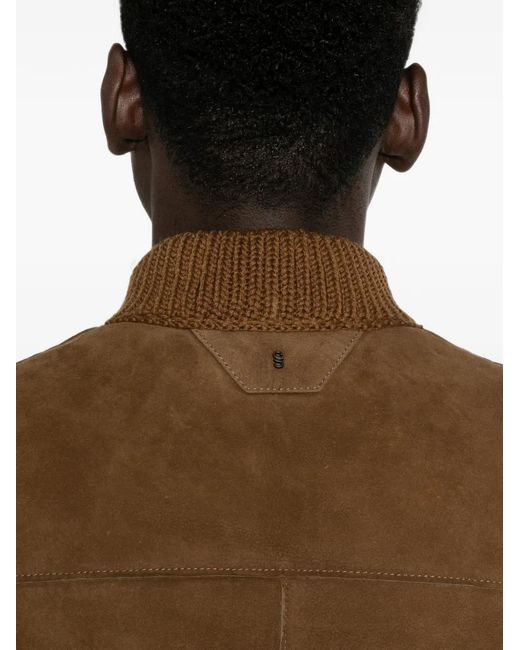 Salvatore Santoro Brown Ribbed-Trim Suede Jacket for men