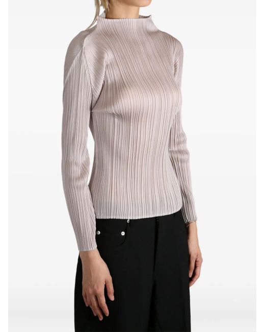 Pleats Please Issey Miyake Gray Basics Pleated High-Neck Top