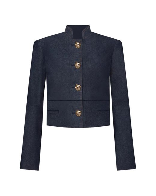 Violante Nessi Blue Vicente Stand Collar Button Jacket